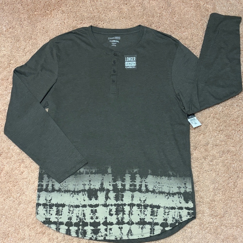 Carbon Longer Length round hem  Long Sleeve Henley Mens XXL nature
